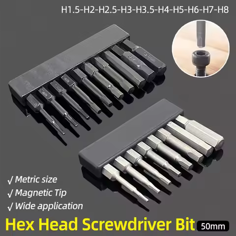50mm Metric H1.5-H8 Hex Head Allen Wrench Screwdriver Bits Magnetic S2 Steel 1/4" Hexagonal Shank El