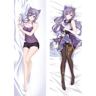 60x180cm Genshin Impact Keqing Pillowcase Dakimakura Case Long Peachskin 2-Side Hugging Body Pillow 