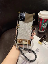 YJD Ốp Lưng Cho OPPO A77S A57 A77 A74 A17 A17K Ốp Điện Thoại Chống Sốc Cạnh Thẳng Dây Tay Nối Ba Đèn