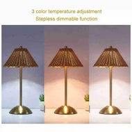 【spot】Cordless Boho Rattan Table Lamp 2W PC Rattan Weaving Rechargeable Desk Lamp Energy Saving Eye 