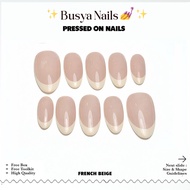 Busya Nails - French Beige Gel Nail Art False Nails Pressed On Nails Gel Free Toolkit