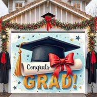 7.8x6.6Ft Congrats Grad Graduation Garage Door Cover 2026, Grad Cap Diploma Hanging Backdrop Door Co