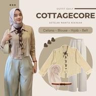 Outfit Coquette Fara Blouse - Culottes - Hijab - Belt One Set 4in1 Trendy | LB096
