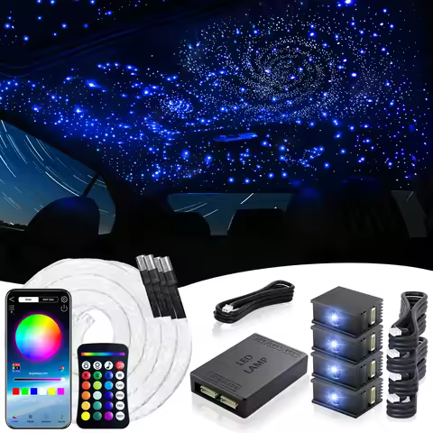 Split 14W Car Starlight Headliner Kit 300-1200pcs*0.02in*3.2-6.5ft with APP&RF Remote, RGBW Fiber Op