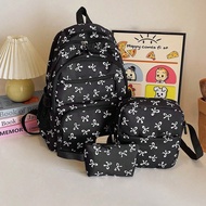 3pcs Nylon Bow Print Backpack Set, Foldable Multi-Po Cket Large CapacityWater-Resistant Zipper Backp