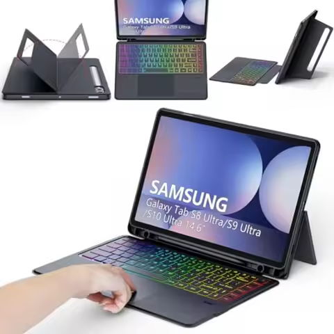 Trackpad Keyboard Case for Samsung Galaxy Tab S8/S9/14.6 inch: 7-color backlit magnetic detachable w