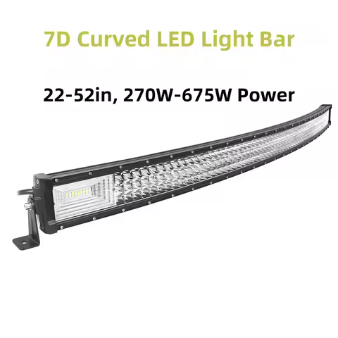 7D 22 - 52in Curved 270W-675W Off Road LED Light Bar with 2x36W Work Light Wire Kit 12V 24V Led Bar 