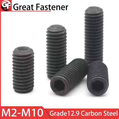 10pcs M2 M2.5 M3 M4 M5 M6 M8 M10 Black Grade12.9 Carbon Steel Hexagon Hex Socket Set Screw Headless 