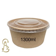 50s [Premium] 1300ml with PP Lid Kraft Paper Round Bowl