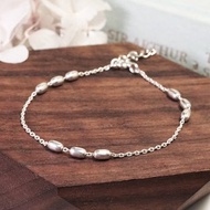 橢圓銀珠手鍊 三連設計款 925純銀手鍊 女生手鍊