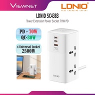 LDNIO SC4383 TOWER EXTENSION POWER SOCKET 70W 2USB-C TYPE C  & USB-A SUPER FAST CHARGING - DESKTOP P