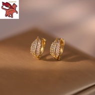 saudi gold 18k pawnable legit pure gold leaf earrings women's niche design fashion and delicate micro-set zircon temperament earrings