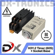 [UNIT PRICE] H3Y-2 Delay Timer Relay DPDT + Socket Base 220VAC 60s H3Y Timer Delay