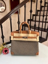 Hermes Birkin 25 Toile 37 gold金棕拼帆布 華夫格 银扣 現貨🔥stamp W