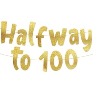 Halfway To 100 Gold Glitter Banner - Happy 50th Birthday Party Banner - 50th Birthday Party Decorati