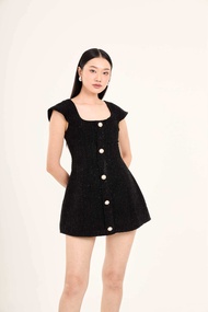 ชุดเดรสสั้น น่ารักและหวาน คอสแควร์ ผ้าทวีด สีดำ Int:M/Int:S/Int:XS PLIEU