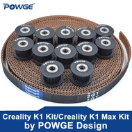 POWGE Black Creality K1 Kit 3Meter 2MGT 2GT-7.7 RF Open Timing belt 12pcs 2GT 20 Teeth Idler Pulley 