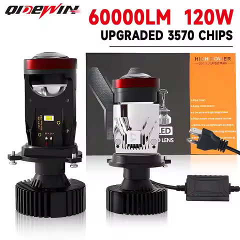 QIDEWIN Y7D 120W H4 Headlights Car H4 LED Mini Projector Lens 6000K High Low Beam Turbo Fan Auto LED