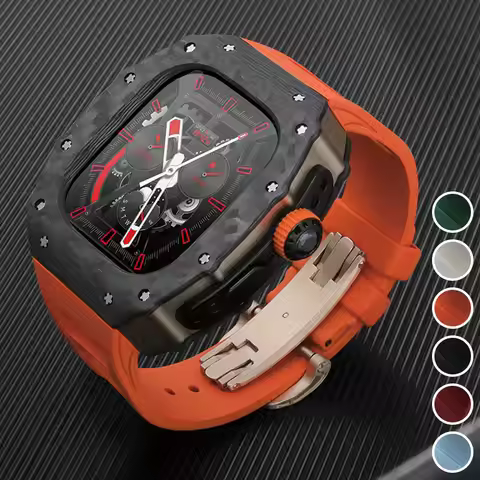 Carbon Fiber Titanium Metal Case Luxury Modification kit rubber strap compatible for Apple Watch Ult