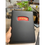 Black A4 leather menu cover for restaurants and hotels, 10 leaves (COVER SIZE: 32*23CM, INSIDE 21X30