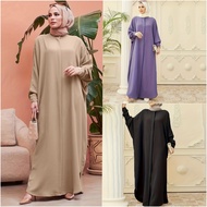 Muslimah Baju Kelawar O-Neck Bat Abaya Dress Women Kaftan Plain Long Dresses