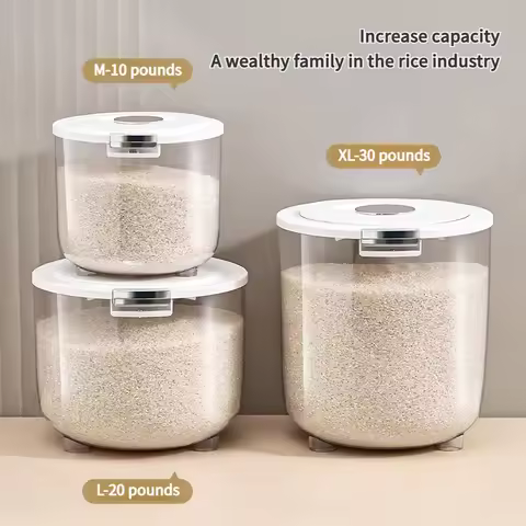Sealed household rice bucket, insect proof and moisture-proof kitchen flour, grain, rice storage box