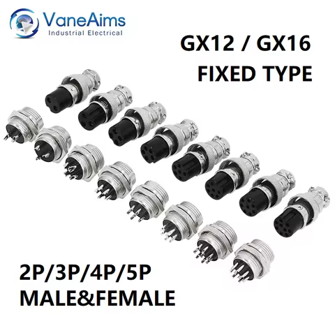 5Set GX12 GX16 Connectors 2pin 3pin 4pin 5pin Aviation Plug Socket Female Male Fixed Fixing Type Ele