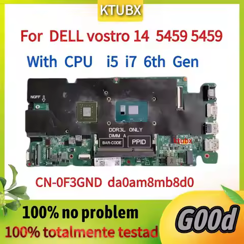 For DELL vostro 14 5459 5459 Laptop Motherboard.CN-0F3GND da0am8mb8d0.With i5 i7 6th Gen CPU.GT930 G