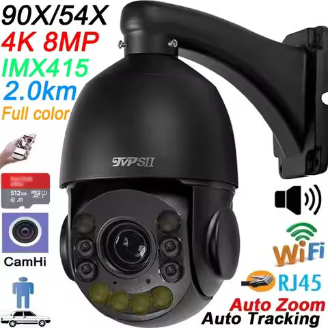 Black Full Color Max.512G Auto Tracking CamHi 8MP 4K 90X Optical Zoom Audio 360° 2.4GHz 5.0GHz WIFI