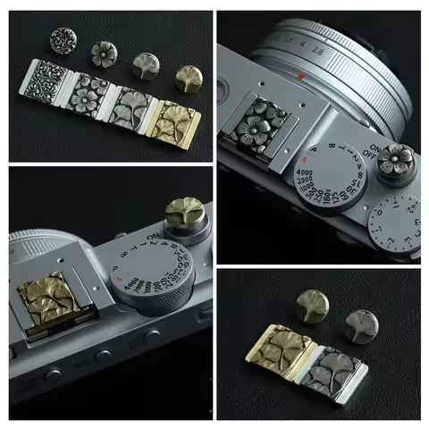Brass Apricot Leaf Series Hot Shoe Cover with Shutter Button Cap for Canon Nikon Sony Fuji Leica ZF 