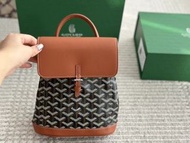 💝 GOYARD Alpin 老花滿印可拆卸可調節肩帶 帆布拼牛皮 雙肩袋 mini 棕色