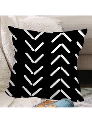 45x45公分幾何裝飾靠墊套，現代圖案方形枕套，適用於沙發床戶外客廳汽車，黑色（不包括枕芯）