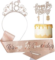 4Pcs 18th Birthday Decorations for Girls, Including 18th Birthday Sash with Pearl Pin Happy 18th Bir