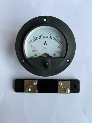 62C2 DC 0-50A Round Analog Amp Panel Meter Current Ammeter Mechanical Pointer Gauge DC 50A w 75mV Ex