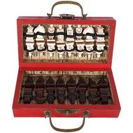 Chinese Wood Leather Box with 32 Pieces Terracotta Figure Chess Set Entertainment Checkers Chess Traditional Games