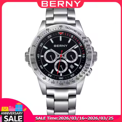 BERNY Chronograph Quartz Men's Watch MIYOTA OS20 Stainless steel Sapphire Luminous Men Sports Swimmi