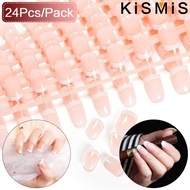 KISMIS 24 Pcs/Pack kuku palsu merah jambu perancis boleh tanggal pendek/panjang keranda/Almond bentu