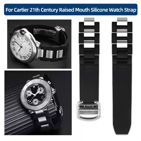 For Cartier 21th Century Watch Raised Mouth Silicone Watchband 20 * 10mm Black and White Watrproof W