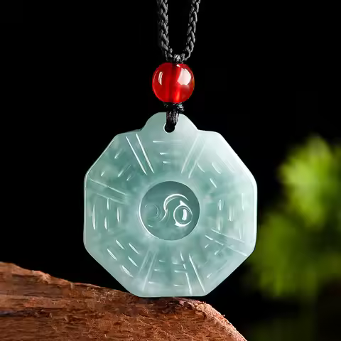 Natural 100% A-grade Jade Pendant Blue Water Tai Chi Bagua Jade Ice Type Jade Pendant Men's and Wome