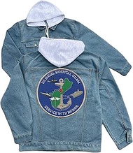us naval hospital guam embroidered patch hood jean jacket Blue