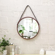 [mhvgwqm] Hanging Mirror Wall Mount Ornament Circle Mirror Wood Framed Art Handicraft for