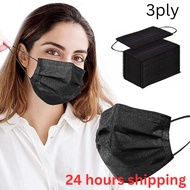 50pcs Black/Inner black Mask 3ply Original Tebal Non Medical Disposable HOWMASK Black Face Mask Hita