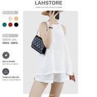 Shirt Sleeveless LAHSTORE women's linen fabric with deep slit back and wooden buttons, many colors A