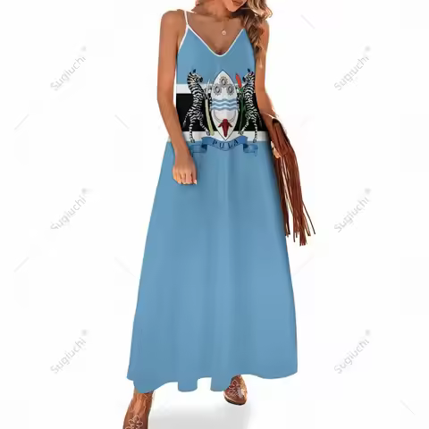 Long Dresses Dress Botswana Flag Print New Casual Sleeveless Women's V-Neck Printed Dress Swing Retr