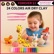 (FOREVER $2) Air Dry Clay 24 Colours Super Light Non Toxic Soft Modeling Plasticine Bright Vibrant C