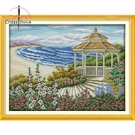 The Seaside Observation Deck Cross Stitch Complete Set With Pattern Scenery Printed Unprinted Aida Fabric Canvas 11CT 14CT Stamped Counted Cloth With Materials DIY Needlework Handmade Embroidery Home Room Decor Sewing Kit