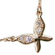agete Butterfly Necklace, 10K Yellow Gold with Diamonds, 0.05mm, Approx. 1.3g, Women's [Pre-owned]