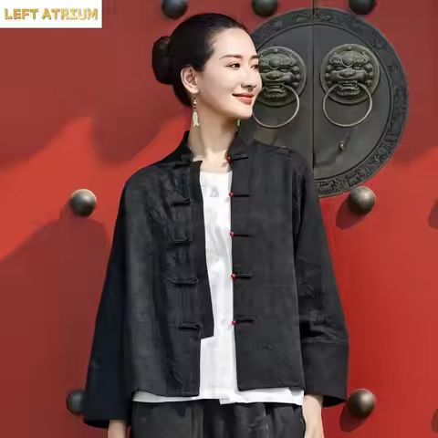 New Chinese Tang Style Top Retro Jacquard Shirt Coat Women's Loose Casual Jacket Kung Fu Tops Tradit