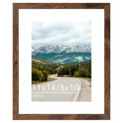 11x14 Picture Frame with 8x10 Mat Deep Brown, Display 8x10 with Mat or 11x14 Without Mat, Wood 11 by