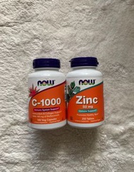 Now Vitamin C 1000 mg  with Bio-flavonoid 100 v caps  + Now Zinc 50 mg 250 tablets ✨套裝（共2樽） 維他命C 100